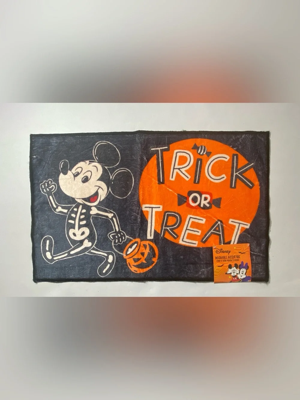 NEW-Disney Mickey Mouse Skeleton Halloween Accent Rug Mat 20”x32” Trick Or Treat